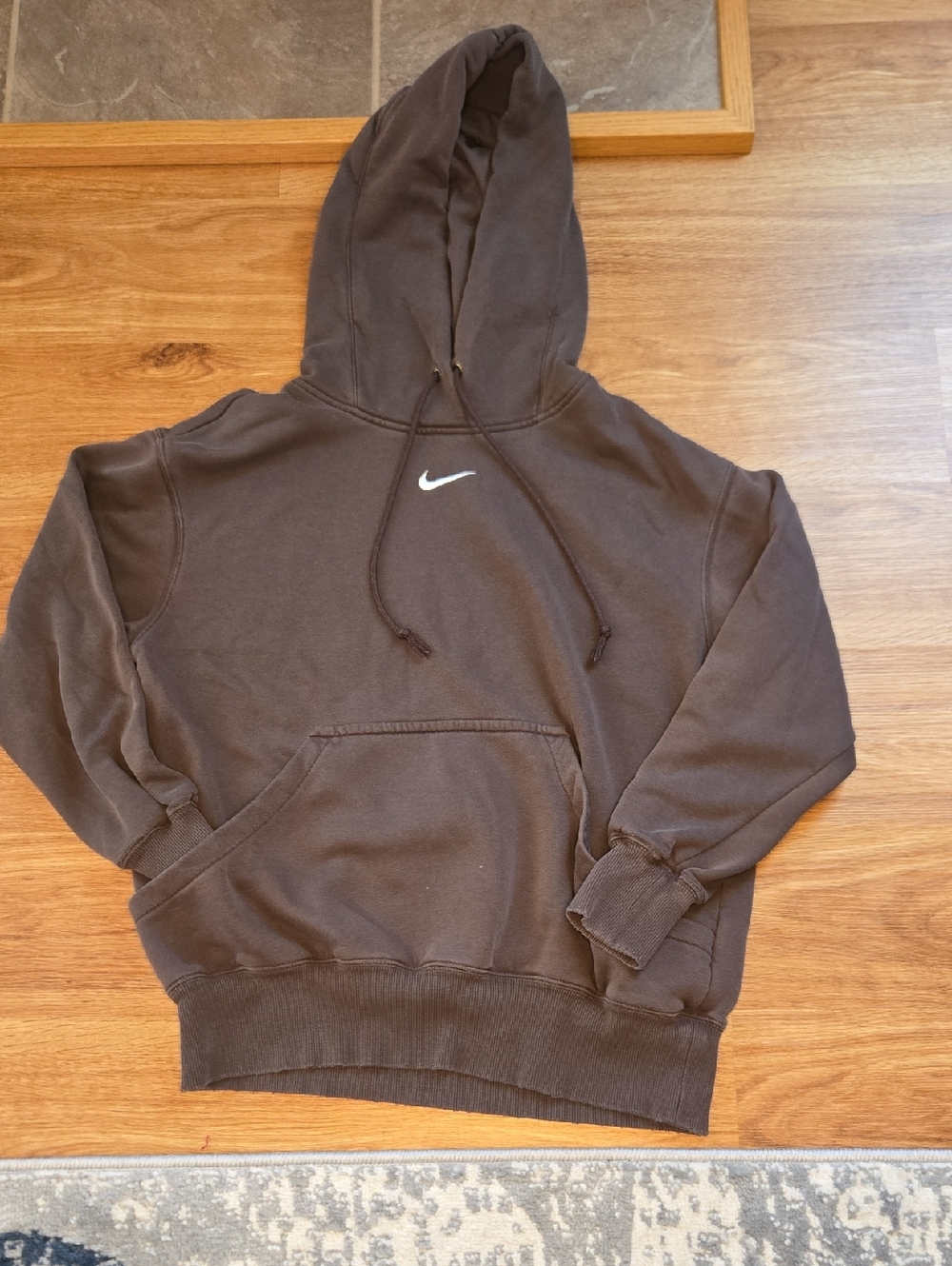 Nike Dark Brown Pullover Hoodie with White Swoosh XS